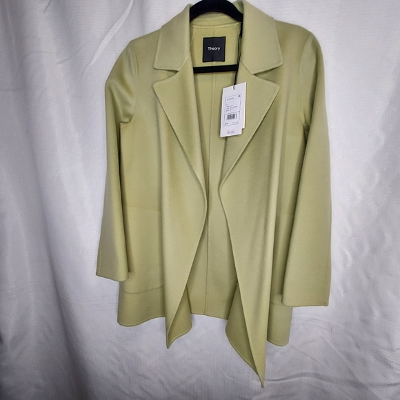 THEORY Clairene Women's Jacket Coat Sz PETITE Pale Lime WOOL + CASHMERE - Picture 3 of 7